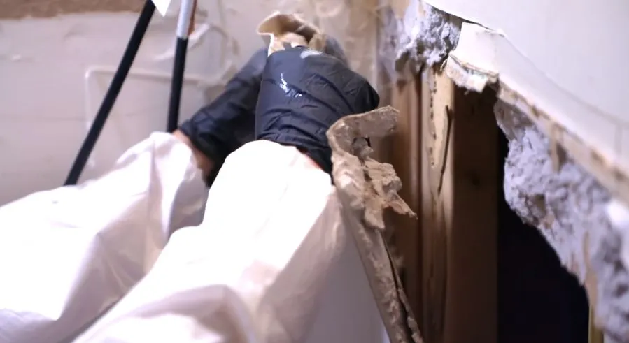 Removing mold-affected drywall during mold remediation in Garland, TX