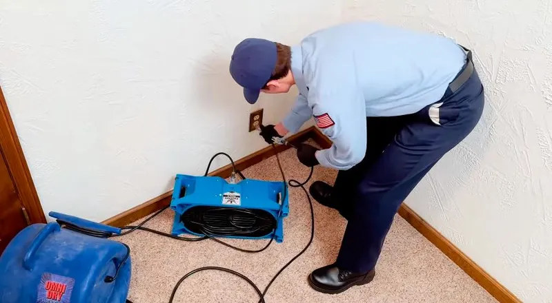 Garland Restore team working with dehumidifiers on a water damage restoration job in Garland, TX