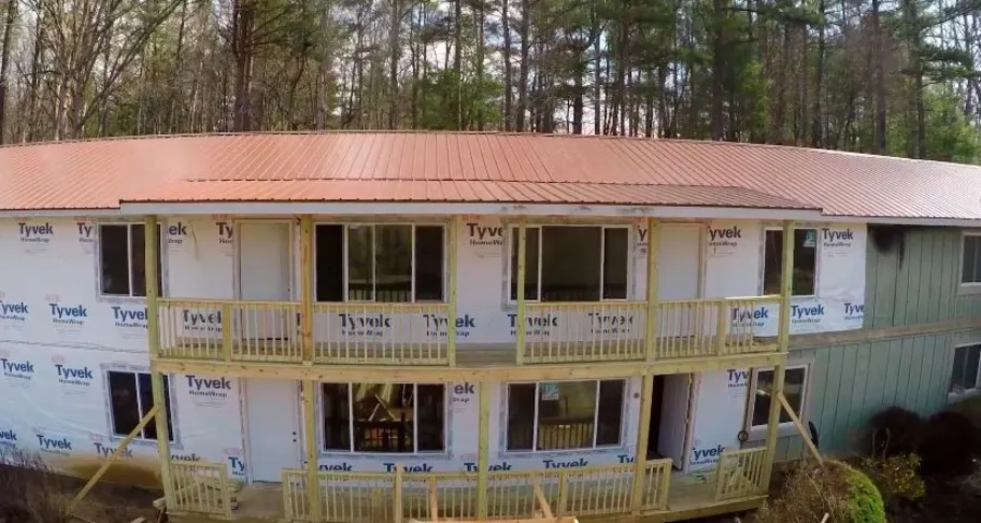 Multifamily building being reconstructed after extensive fire damage